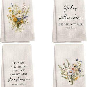 Christian Kitchen Towels Set 4 Bath Dishcloths Bible Verse God Gift